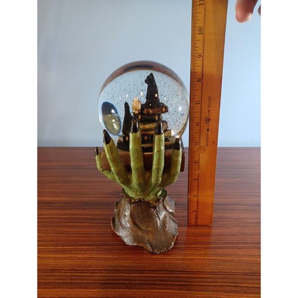 Halloween Spooky Witch Hand Black Cat Book of Spells Water Globe with Black Bats - Picture 8 of 16